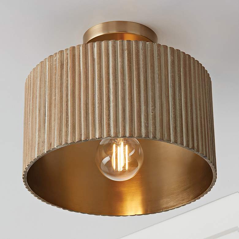 Image 6 Capital Lighting Donovan 12 1/2" Brass Mango Wood Ceiling Light more views