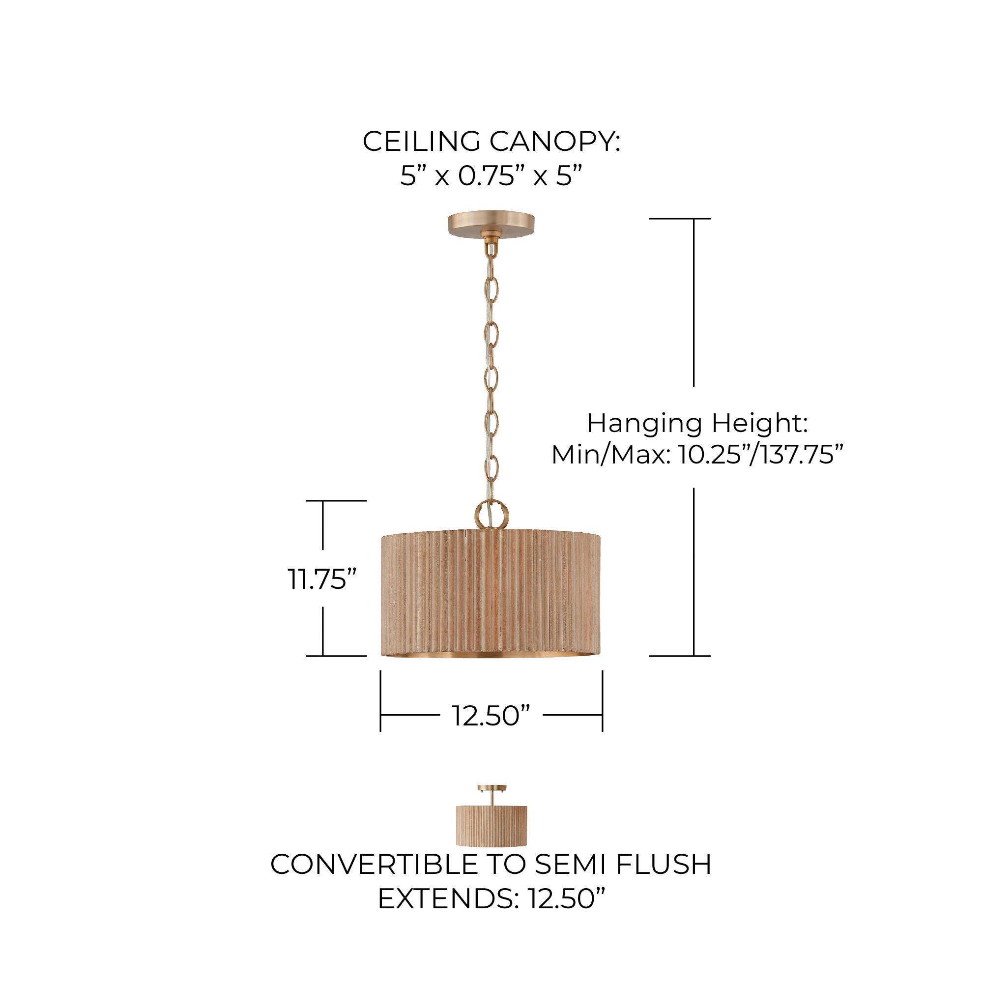 Capital Lighting Donovan 12 1/2" Brass Mango Wood Ceiling Light
