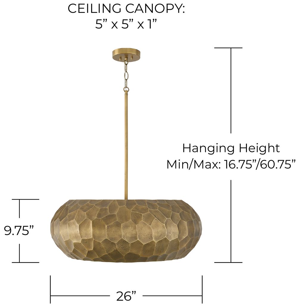 Capital Lighting Dorian 4 Light Pendant 26" Burnished Patinaed Brass