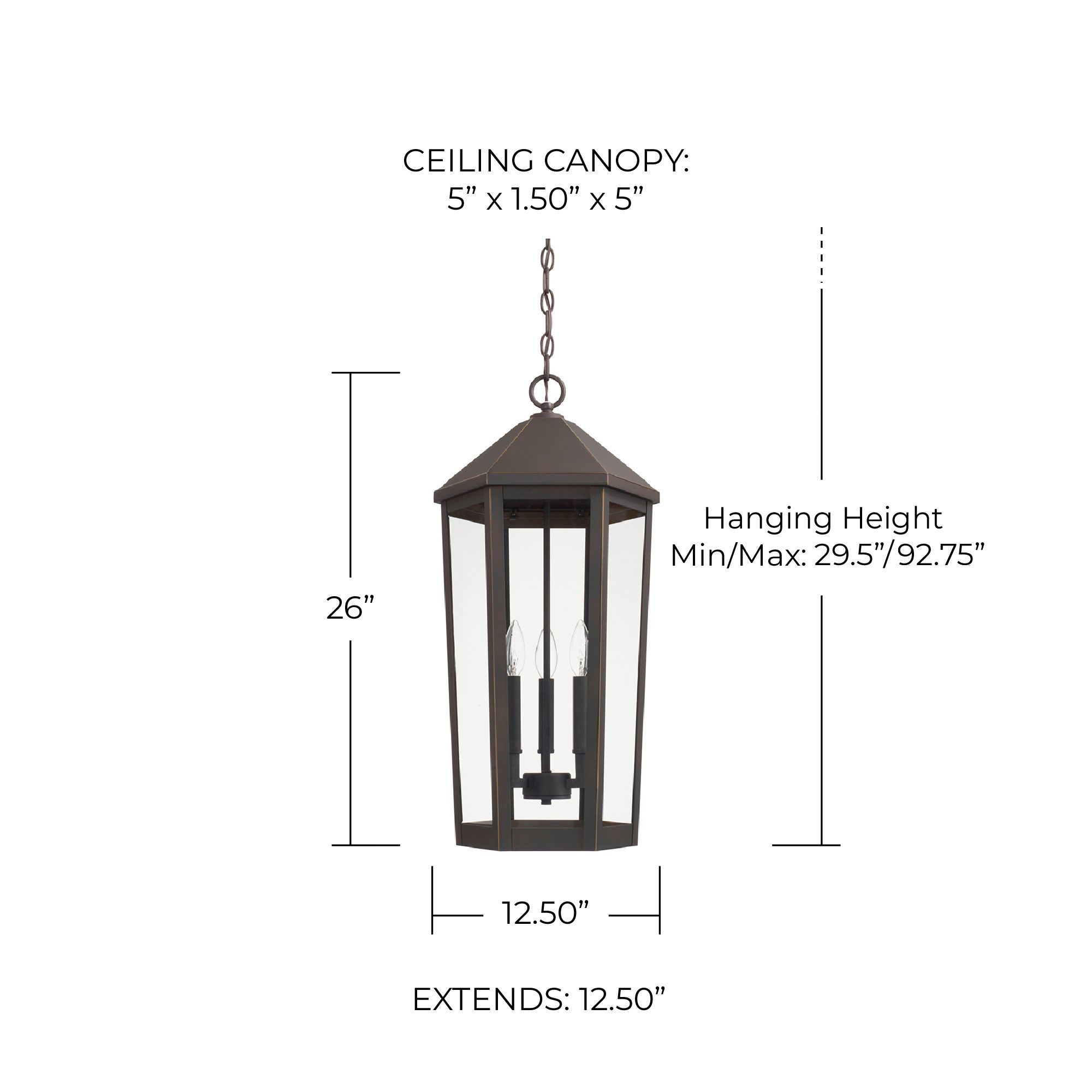 Image 2 Capital Lighting Ellsworth 3 Light Outdoor Hanging Lantern 12.5" Bronze more views