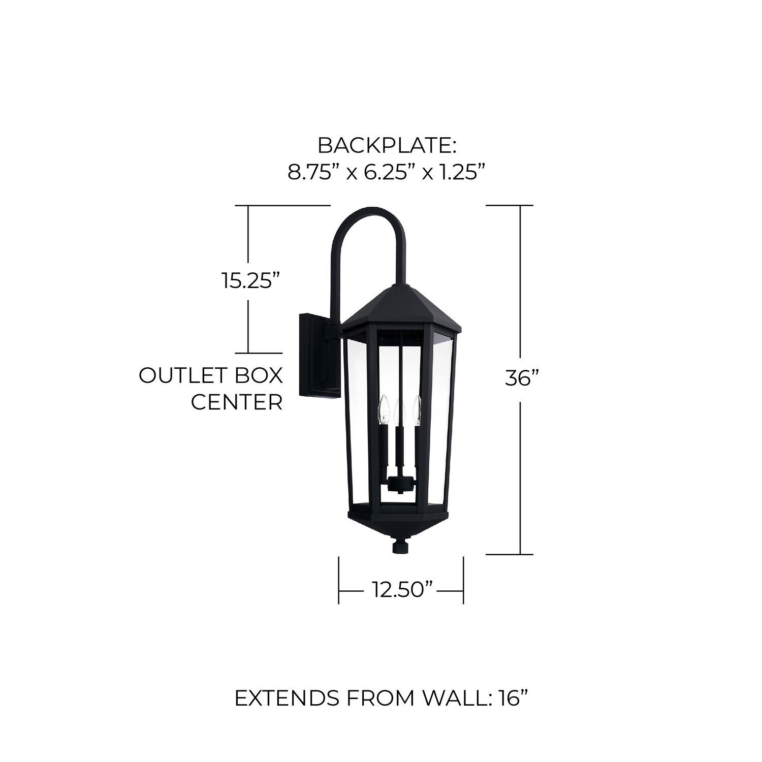 Image 3 Capital Lighting Ellsworth 36" Black 3-Light Outdoor Wall Light more views