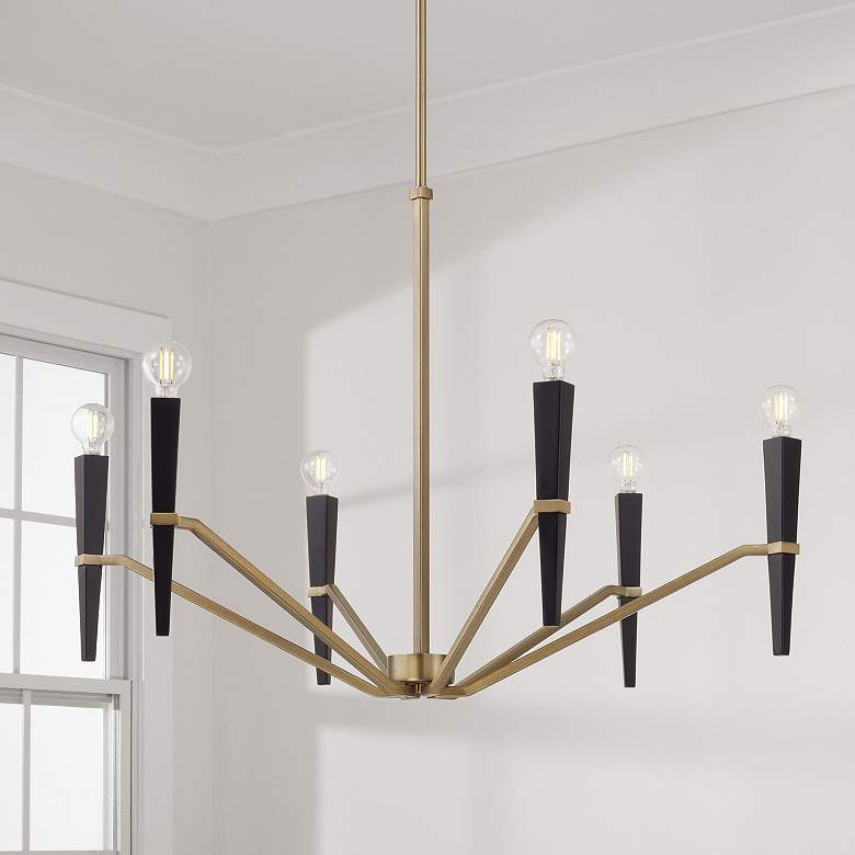 Image 1 Capital Lighting Enzo 6 Light Chandelier 33" Aged Brass and Black