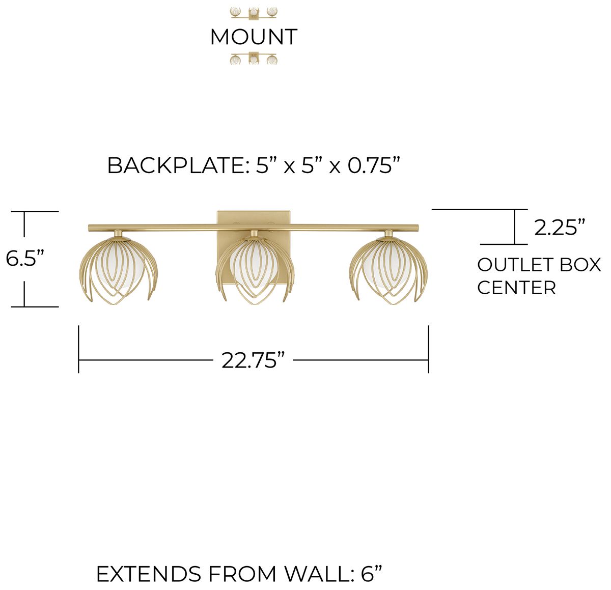 Capital Lighting Flora 3 Light Vanity 22.75" Buffed Gold