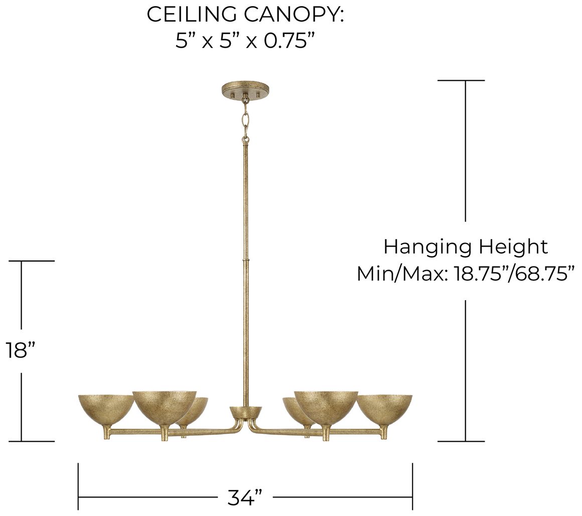 Capital Lighting Francesca 6 Light Chandelier 34" Feathered Gold