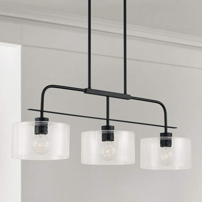 Image 1 Capital Lighting Jake 3 Light Cylinder Seeded Glass Island Matte Black