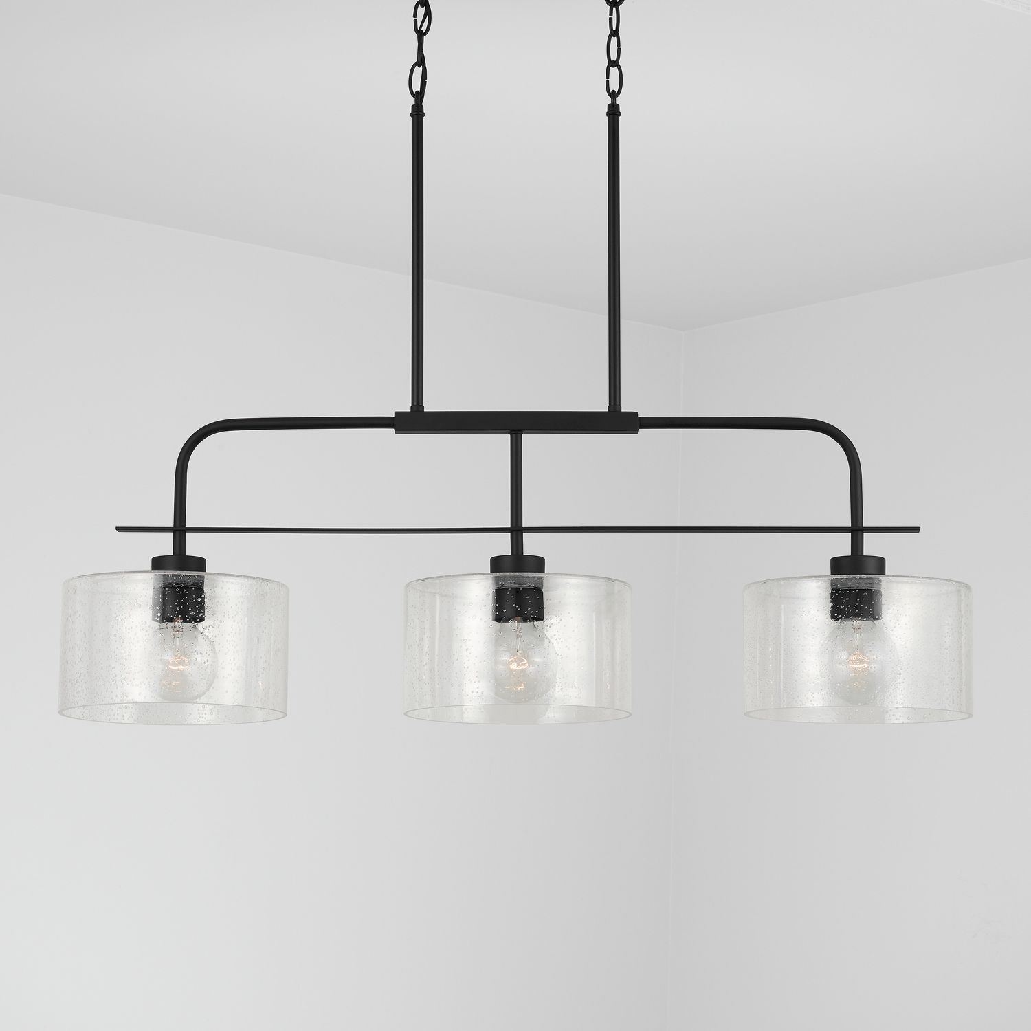 Capital Lighting Jake 3 Light Cylinder Seeded Glass Island Matte Black