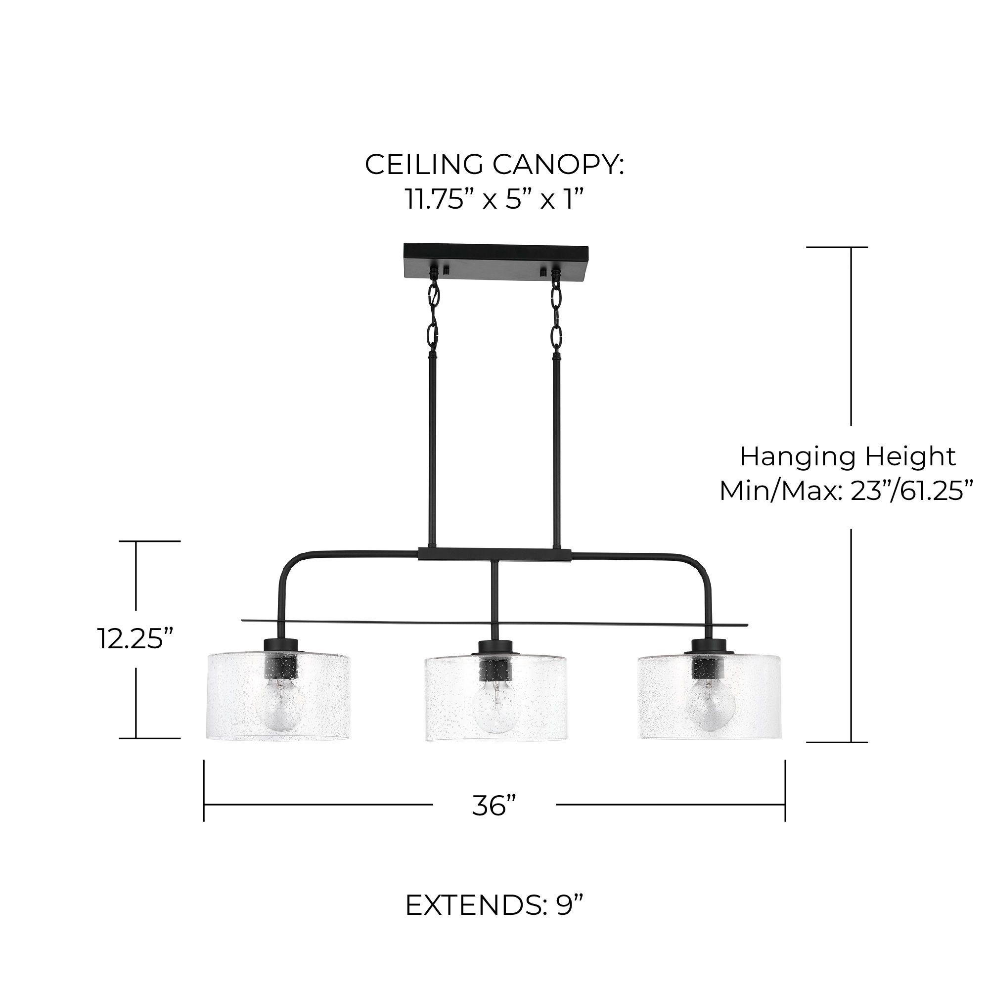Capital Lighting Jake 3 Light Cylinder Seeded Glass Island Matte Black