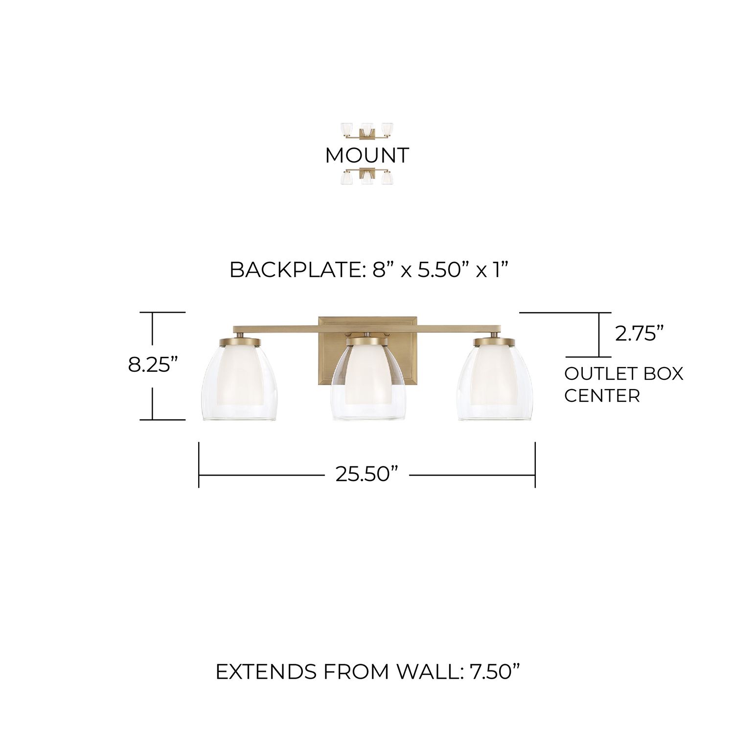 Capital Lighting Joss 3 Light Vanity 25.5" Aged Brass