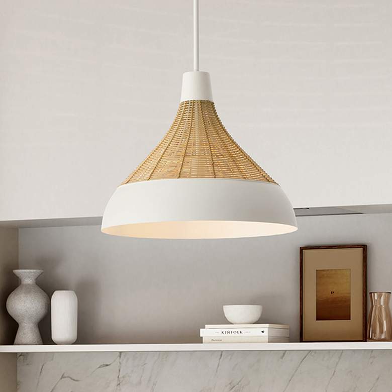 Image 1 Capital Lighting Kali 22" Wide Modern Matte White and Rattan Pendant