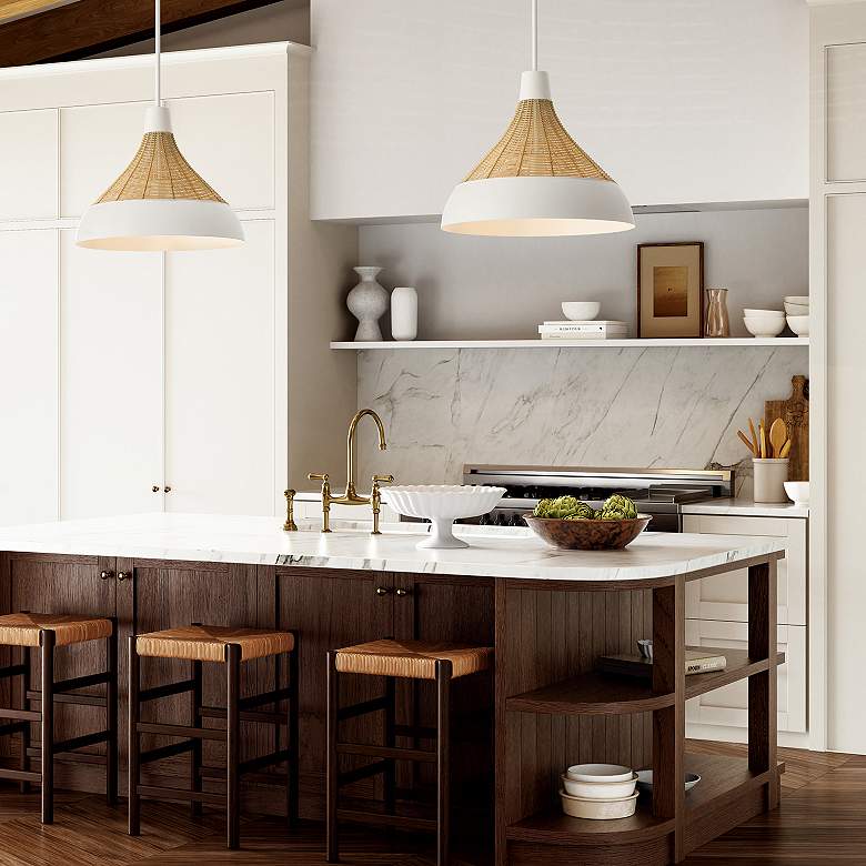 Image 3 Capital Lighting Kali 22" Wide Modern Matte White and Rattan Pendant more views