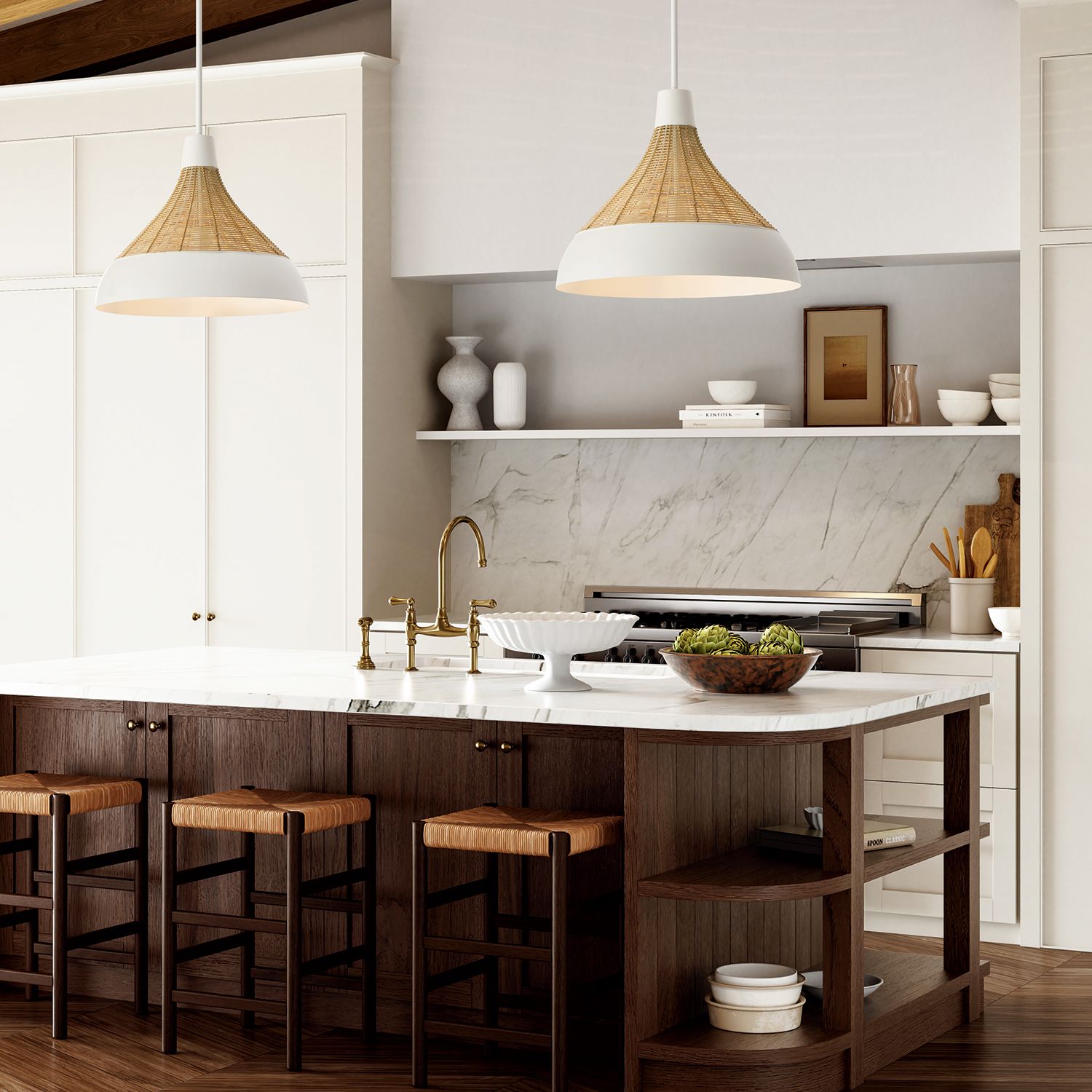 Capital Lighting Kali 22" Wide Modern Matte White and Rattan Pendant