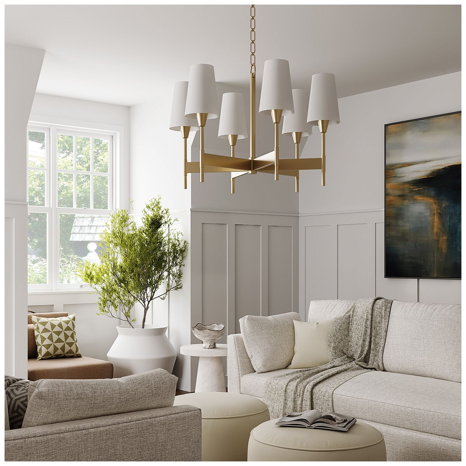 Capital Lighting Leland 6 Light Chandelier 32" Aged Brass