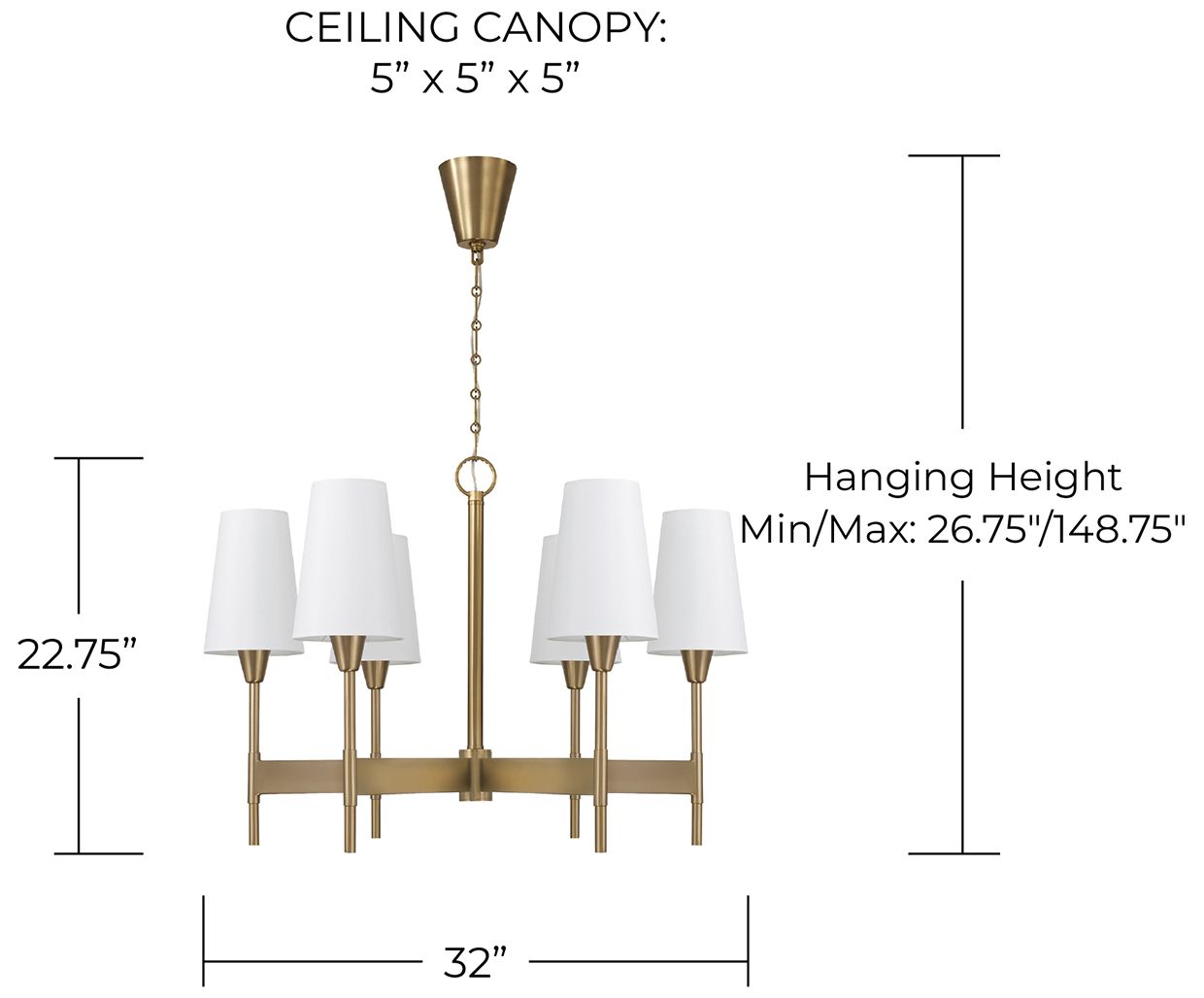 Capital Lighting Leland 6 Light Chandelier 32" Aged Brass