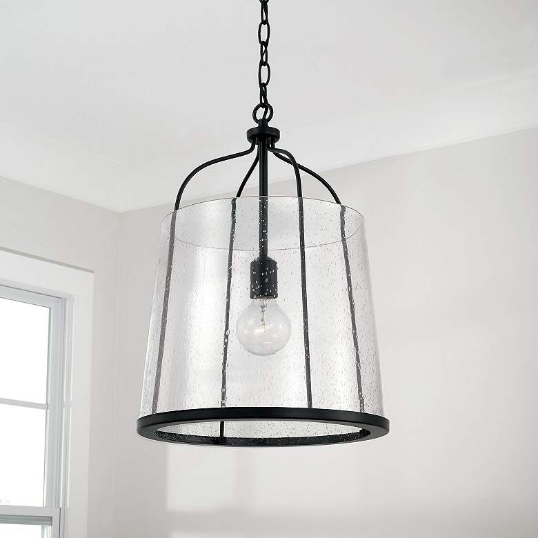 Image 1 Capital Lighting Madison 14" Wide Matte Black Seeded Glass Pendant