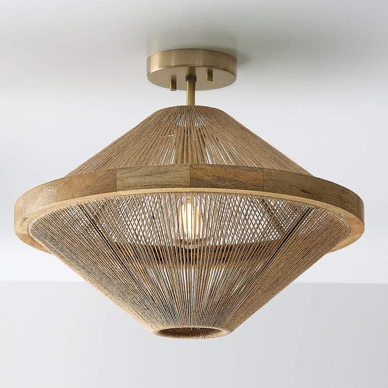 Image 1 Capital Lighting Maya 19 3/4" Brass and Natural Jute Ceiling Light