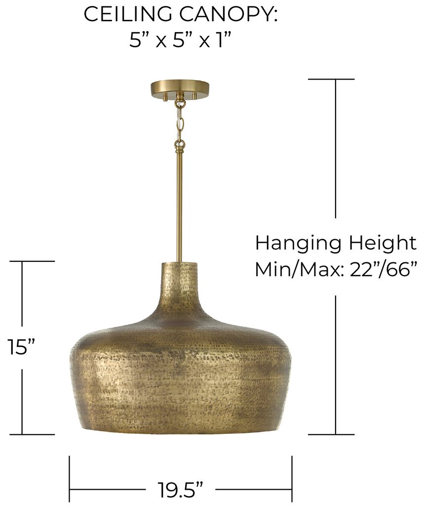 Capital Lighting Myriah 1 Light Pendant 19.5" Tibetan Hammered Brass
