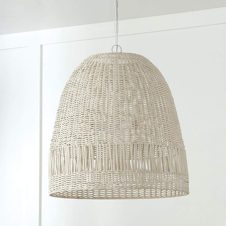 Image 1 Capital Lighting Naomi 24" 3-Light Chalk White Rattan Dome Pendant