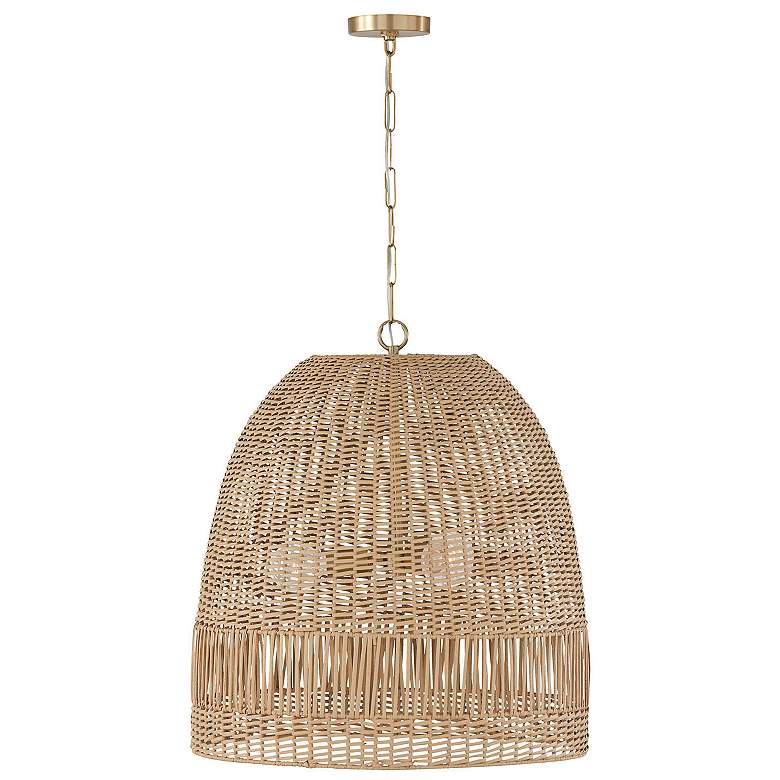 Image 1 Capital Lighting Naomi 24" Wide 3-Light Matte Brass and Rattan Pendant