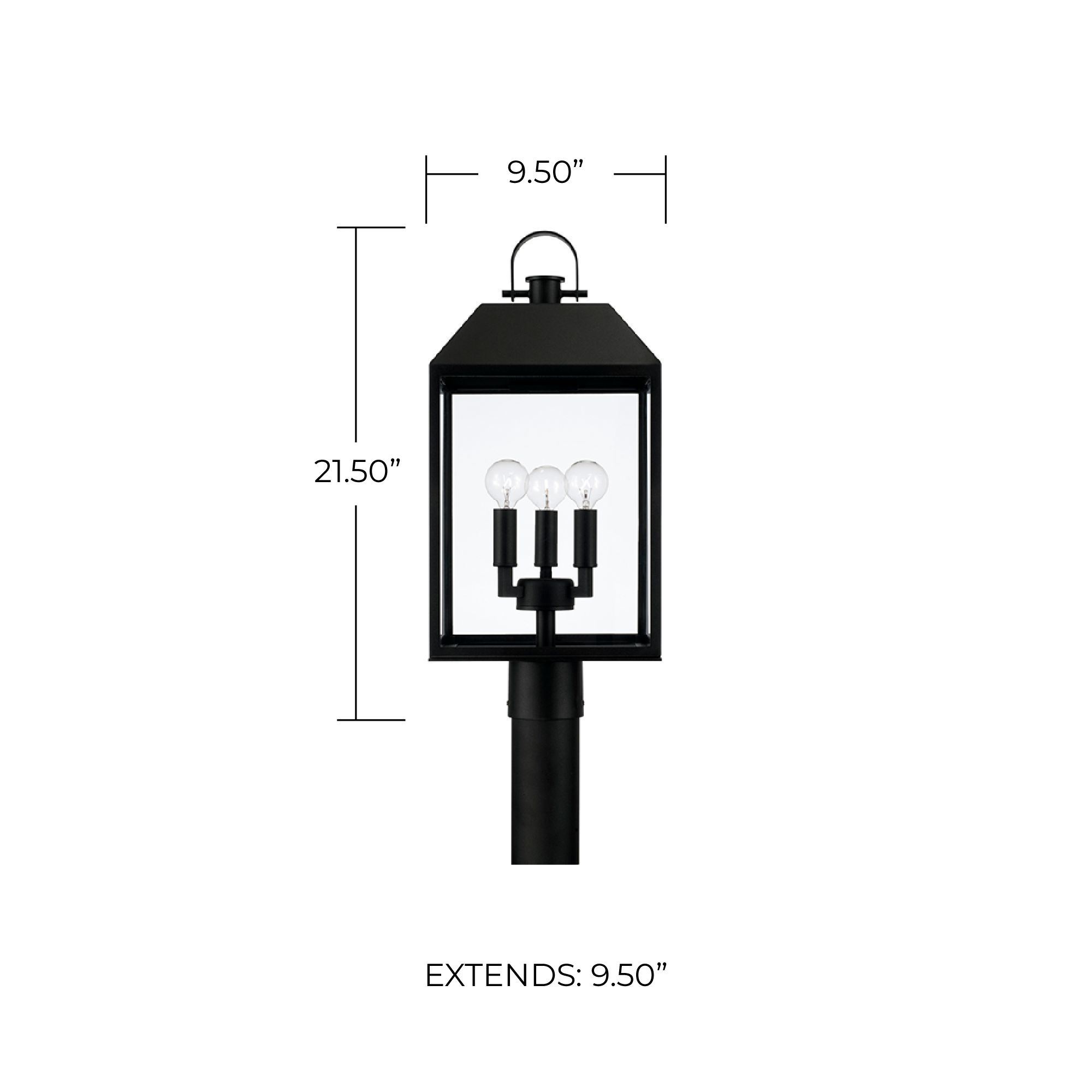 Capital Lighting Nelson 3 Light Outdoor Post Lantern 9.5" Black