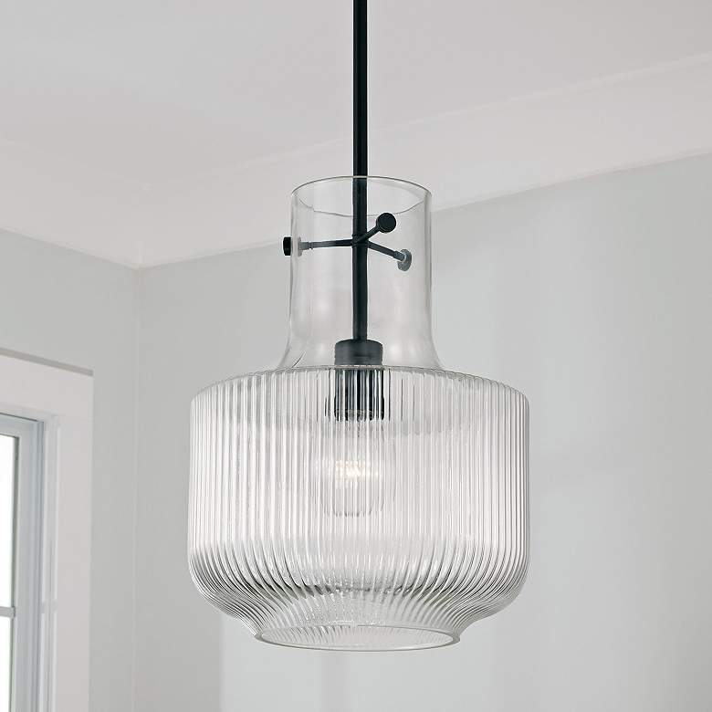 Image 1 Capital Lighting Nyla 11" Modern Matte Black Tulip Glass Mini Pendant