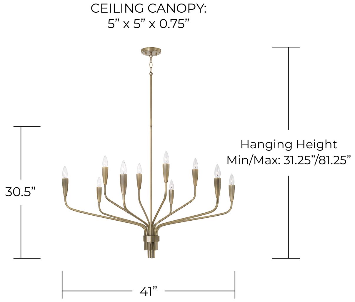 Image 6 Capital Lighting Palmer 10 Light Chandelier 41" Antiqued Brass more views