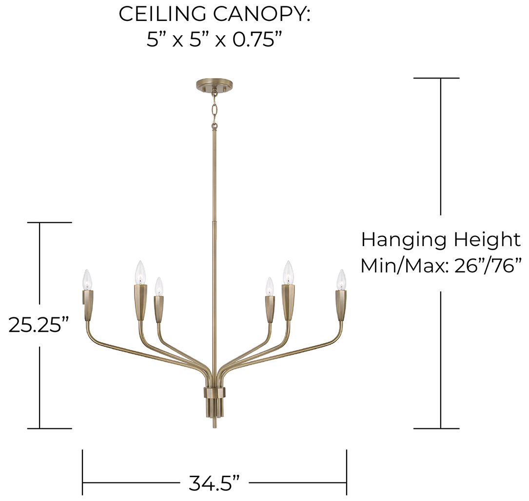 Capital Lighting Palmer 6 Light Chandelier 34.5" Antiqued Brass