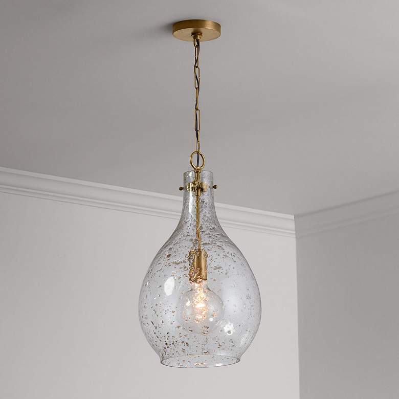 Image 3 Capital Lighting Rabun 12" Wide Brass and Textured Glass Gourd Pendant more views