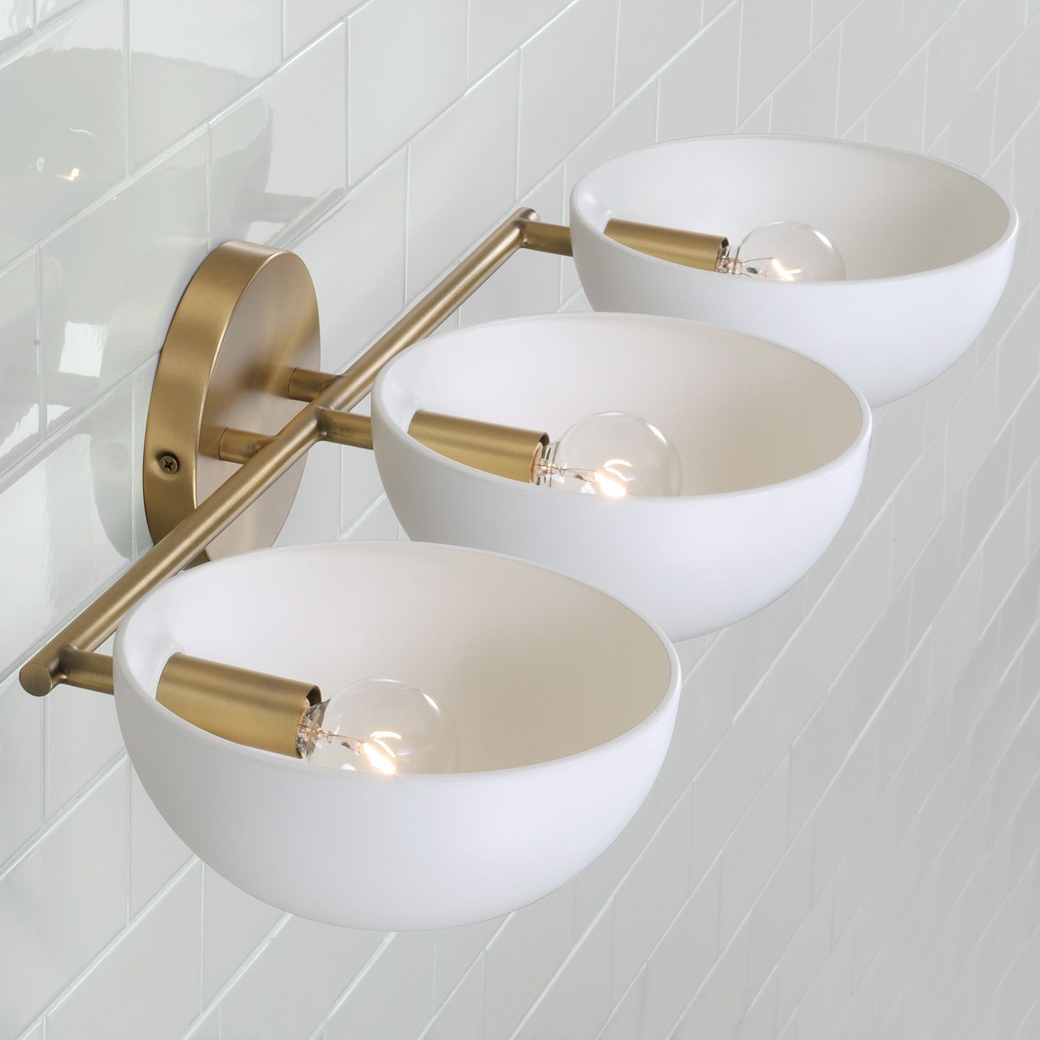 Image 3 Capital Lighting Reece 3 Light Vanity 26" Aged Brass and White more views