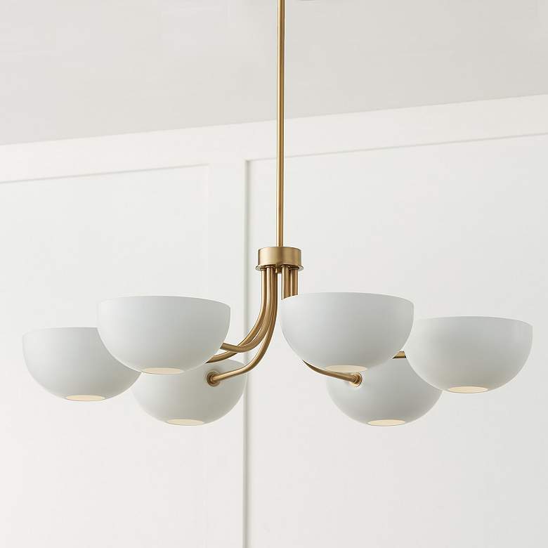 Image 1 Capital Lighting Reece 6 Light Chandelier 34" Aged Brass and White