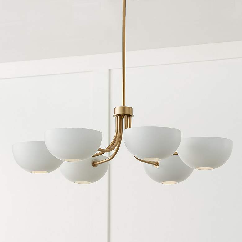 Image 4 Capital Lighting Reece 6 Light Chandelier 34" Aged Brass and White more views