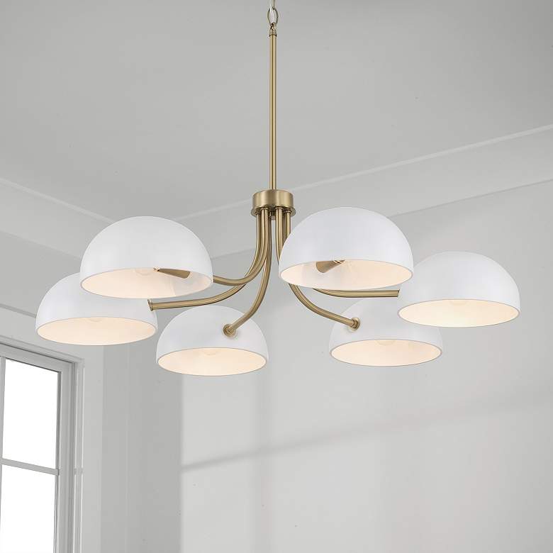 Image 7 Capital Lighting Reece 6 Light Chandelier 34" Aged Brass and White more views