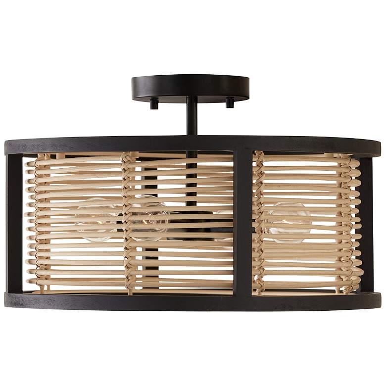 Image 2 Capital Lighting Rico 16 inch Wide Rattan and Wood Drum Ceiling Light