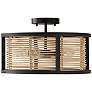 Capital Lighting Rico 16" Wide Rattan and Wood Drum Ceiling Light