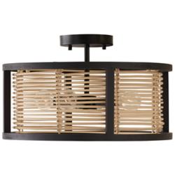 Capital Lighting Rico 16" Wide Rattan and Wood Drum Ceiling Light
