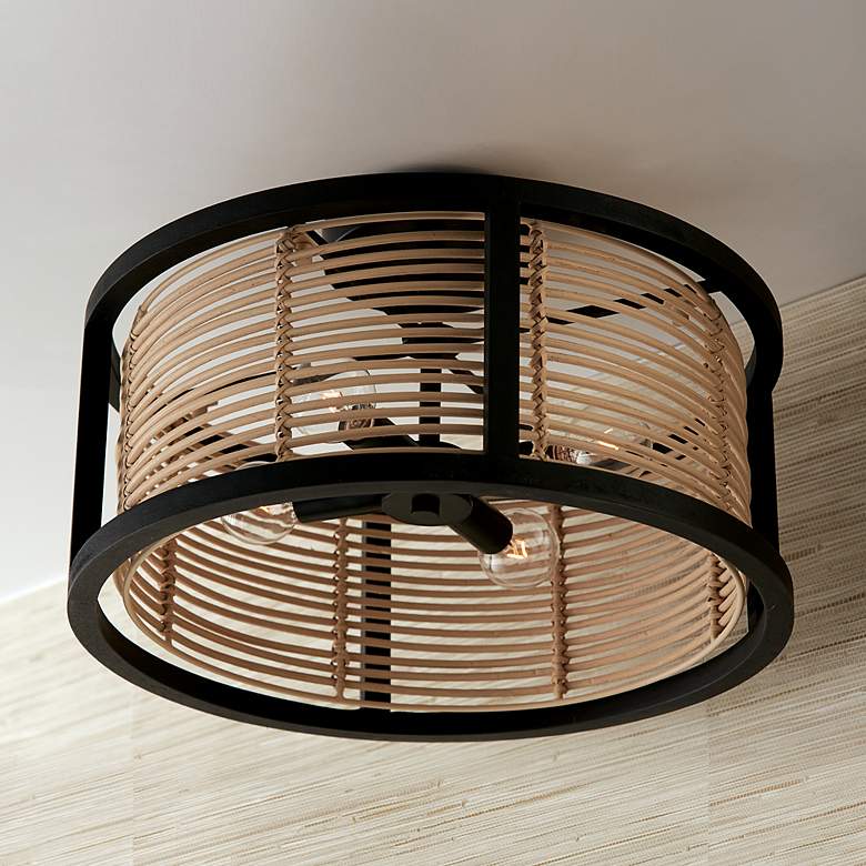 Capital Lighting Rico 16&quot; Wide Rattan and Wood Drum Ceiling Light