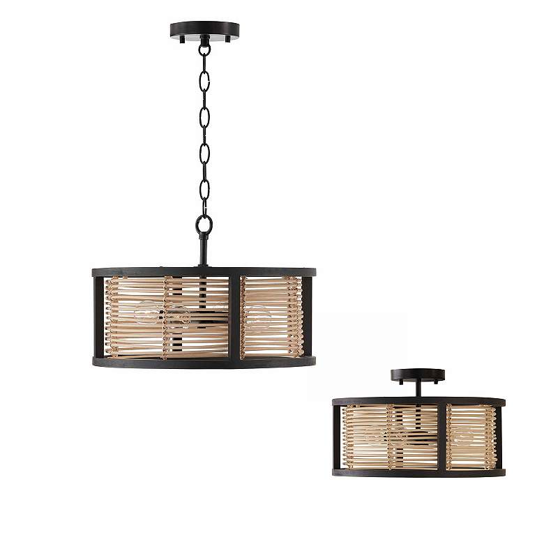 Image 6 Capital Lighting Rico 16" Wide Rattan and Wood Drum Ceiling Light more views