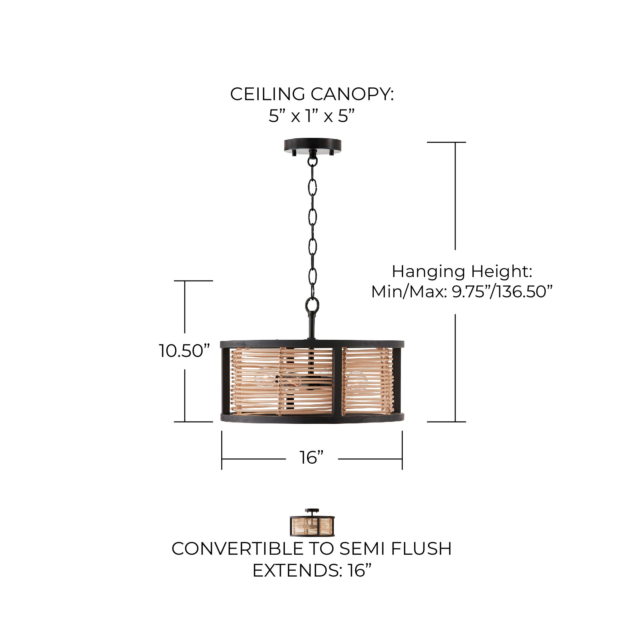 Capital Lighting Rico 16" Wide Rattan and Wood Drum Ceiling Light