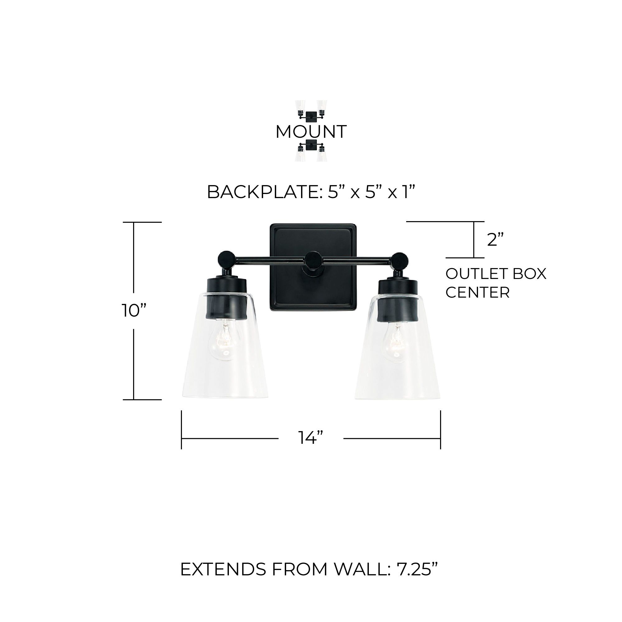 Image 3 Capital Lighting Rory 2 Light Vanity 14" Matte Black more views