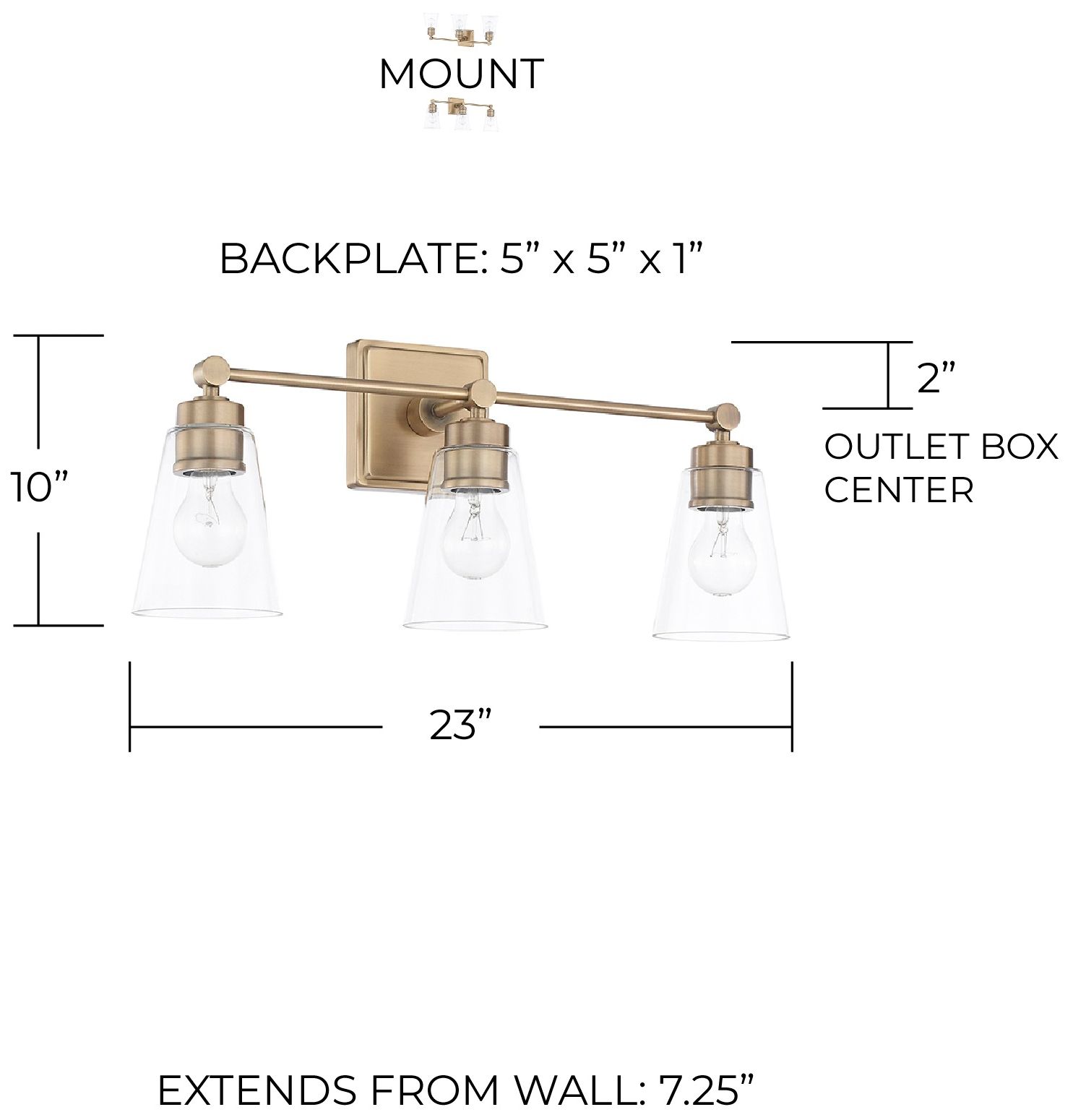 Image 2 Capital Lighting Rory 3 Light Vanity 23" Aged Brass more views