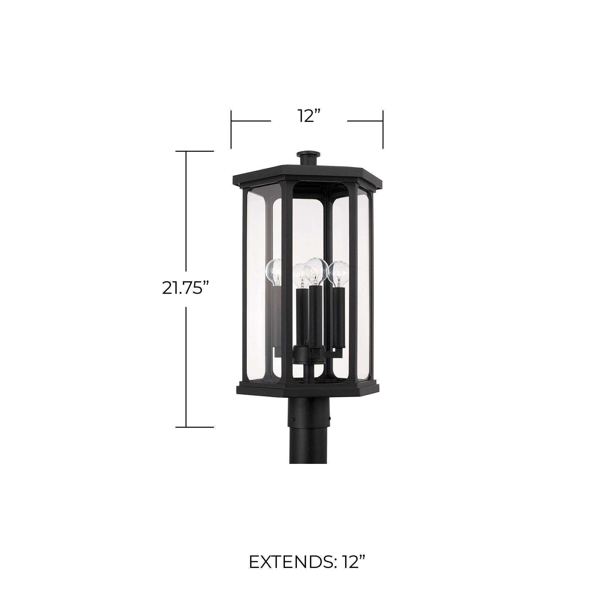 Image 5 Capital Lighting Walton 4 Light Outdoor Post lantern 12" Black more views