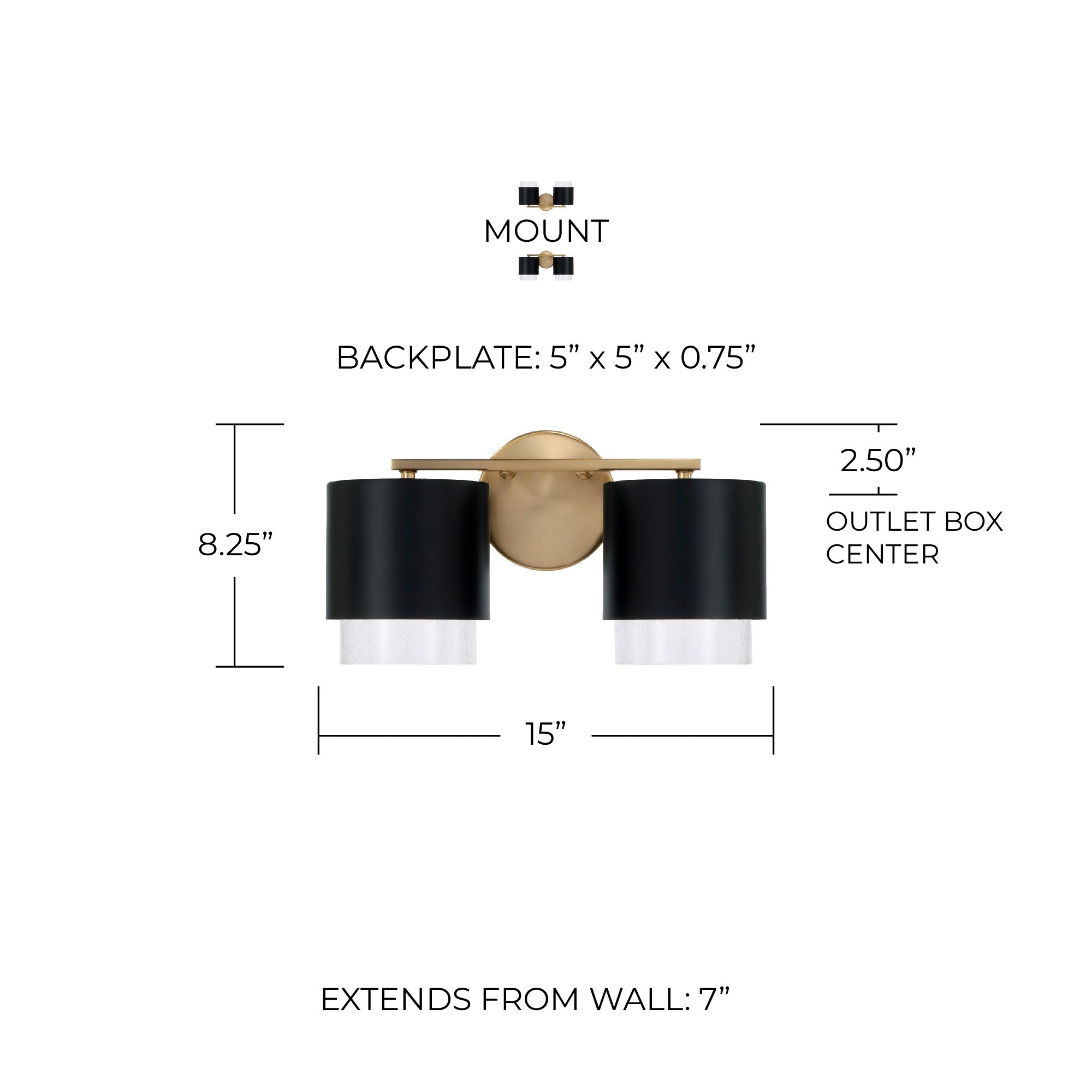 Image 6 Capital Lighting Weller 2 Light Vanity 15" Matte Brass and Black more views