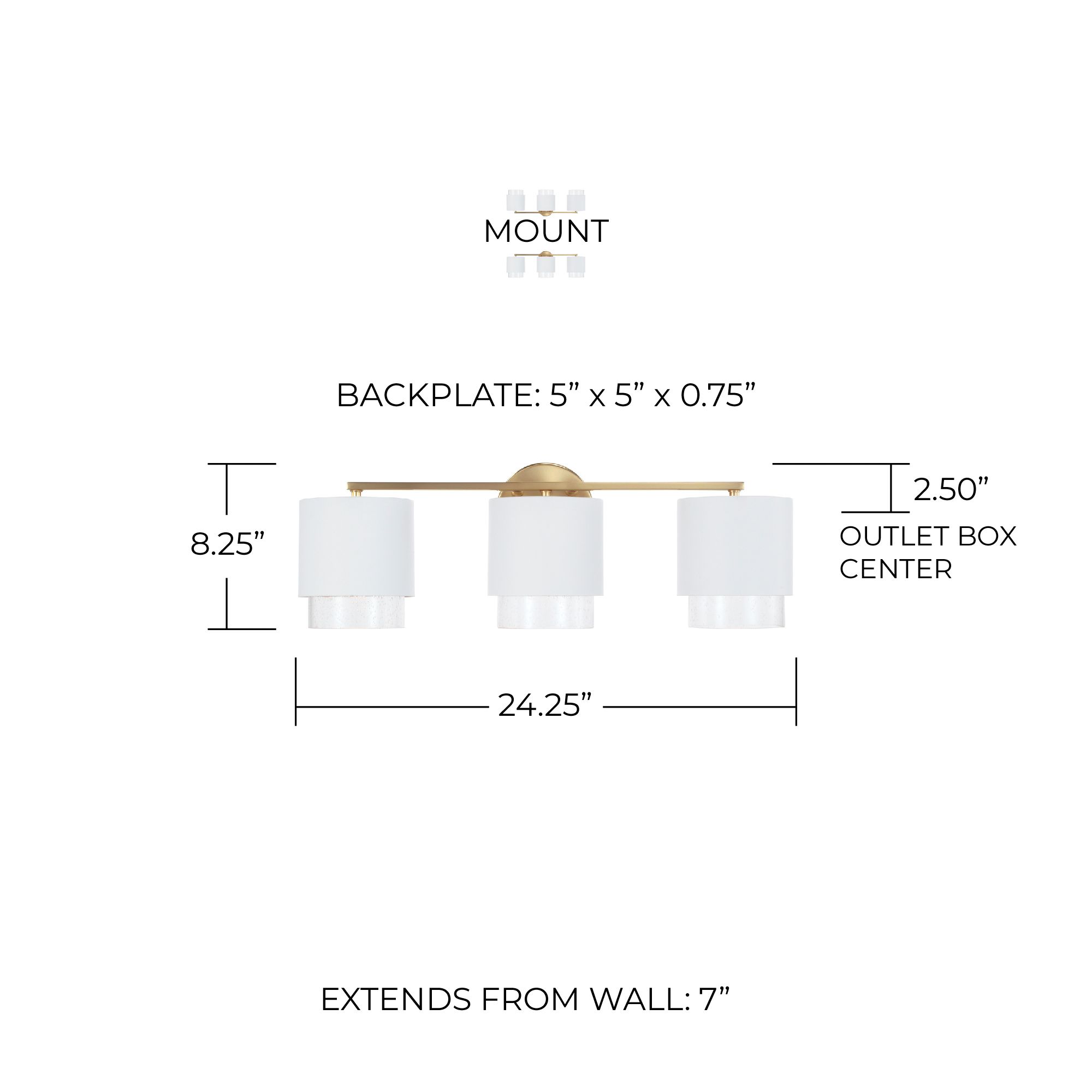 Capital Lighting Weller 3 Light Vanity 24.25" Matte Brass and White