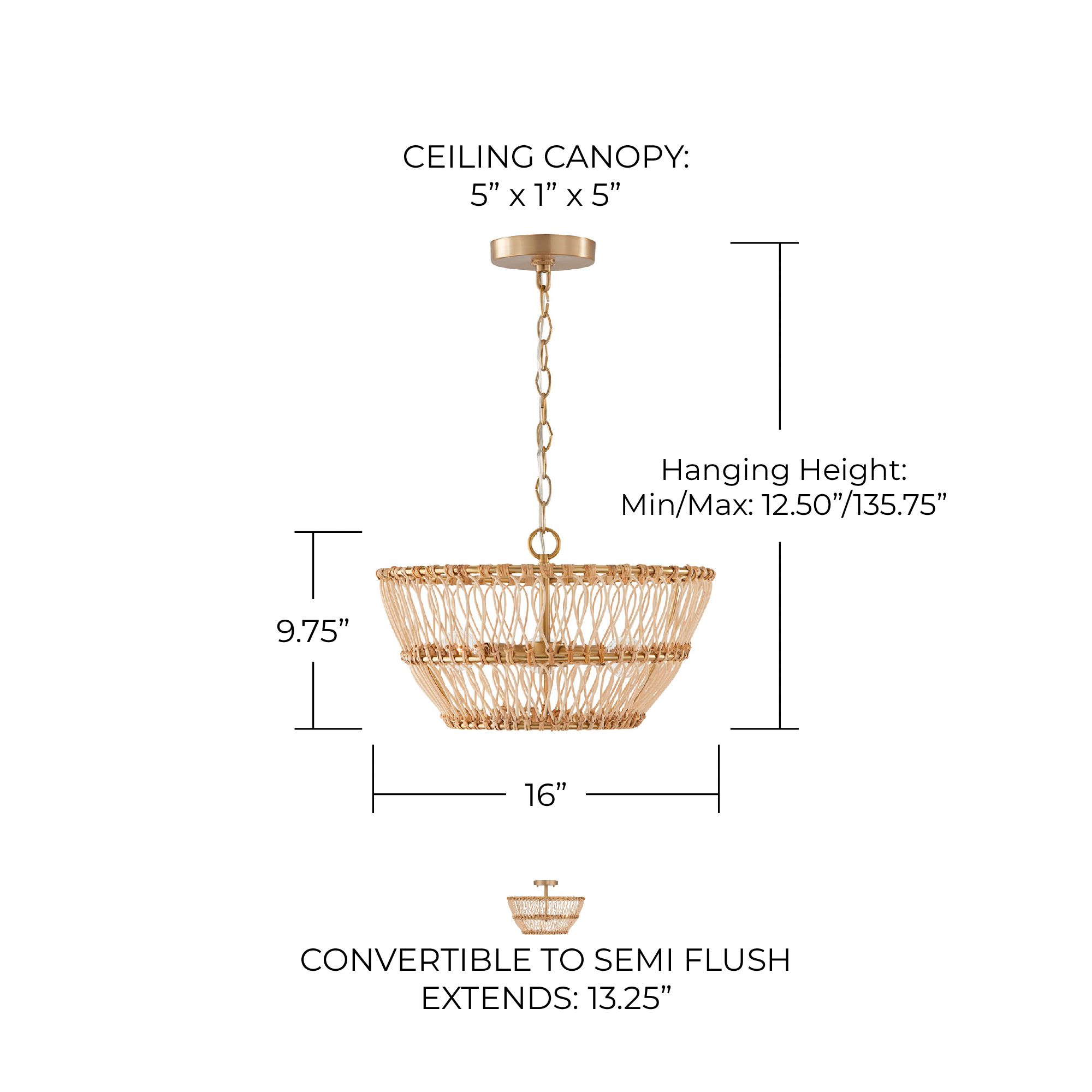 Image 7 Capital Lighting Wren 3 Light Semi Flush 16" Matte Brass more views