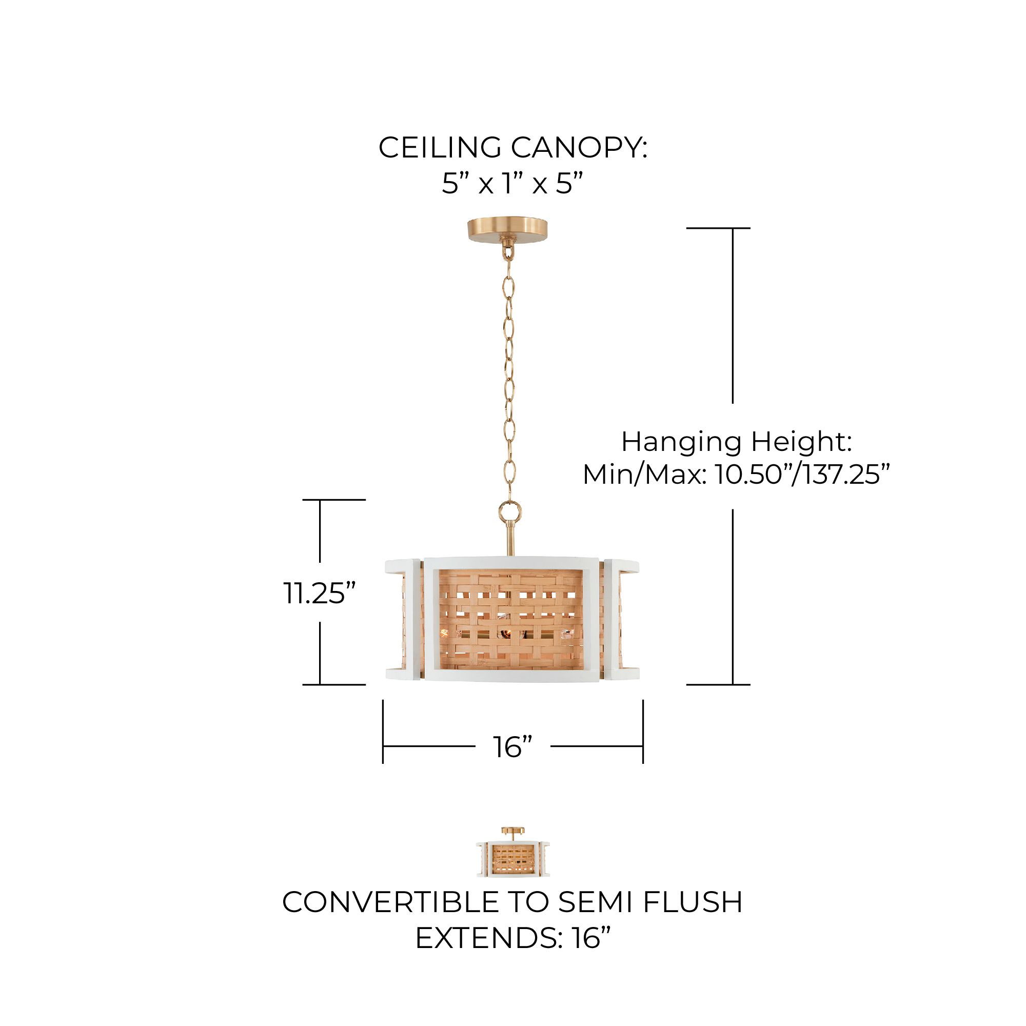 Capital Lola 16" Wide White and Woven Rattan Ceiling Light