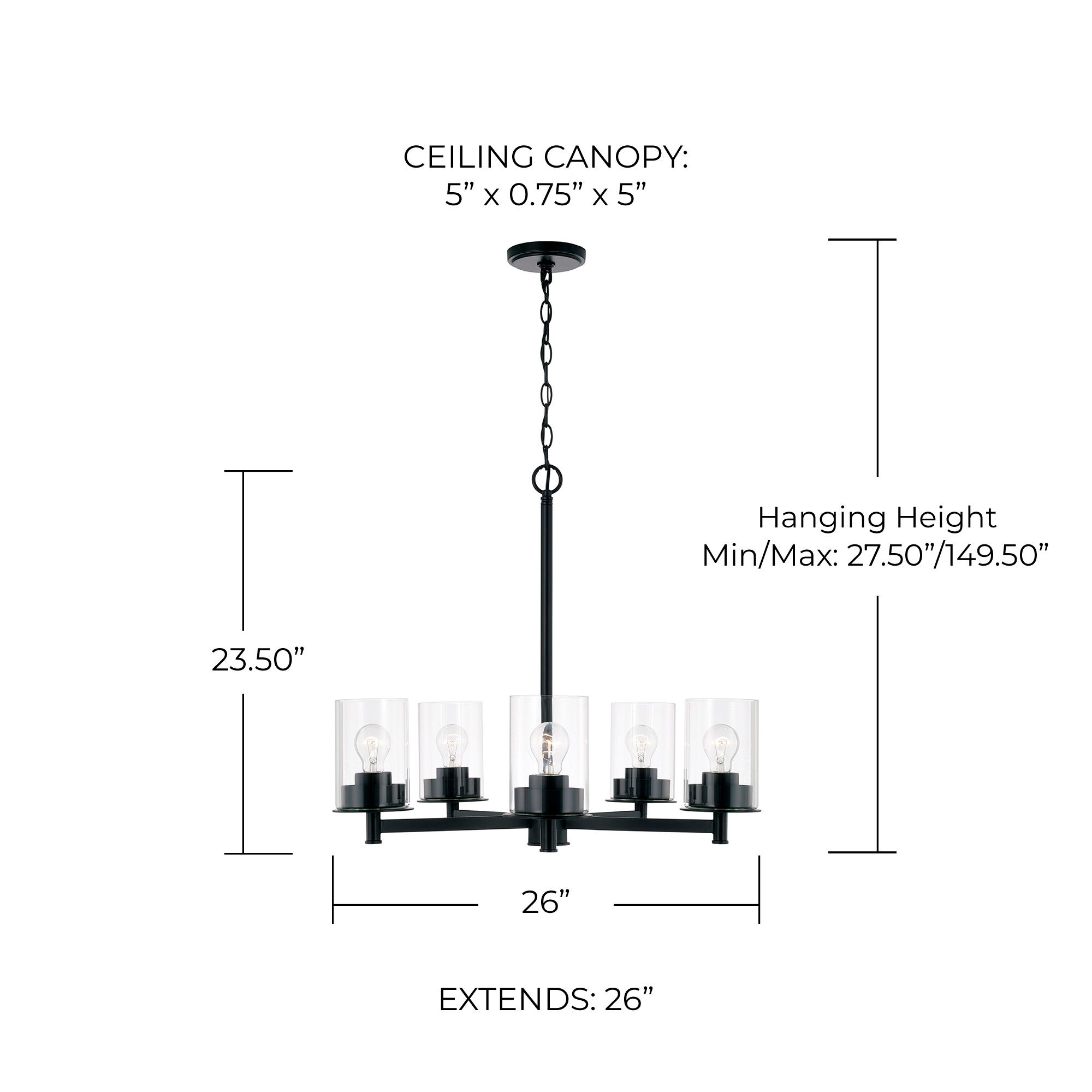 Capital Mason 26" Wide Matte Black 5-Light Chandelier