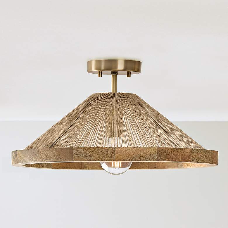 Image 1 Capital Maya 19 3/4" Matte Brass and Natural Jute Cone Ceiling Light