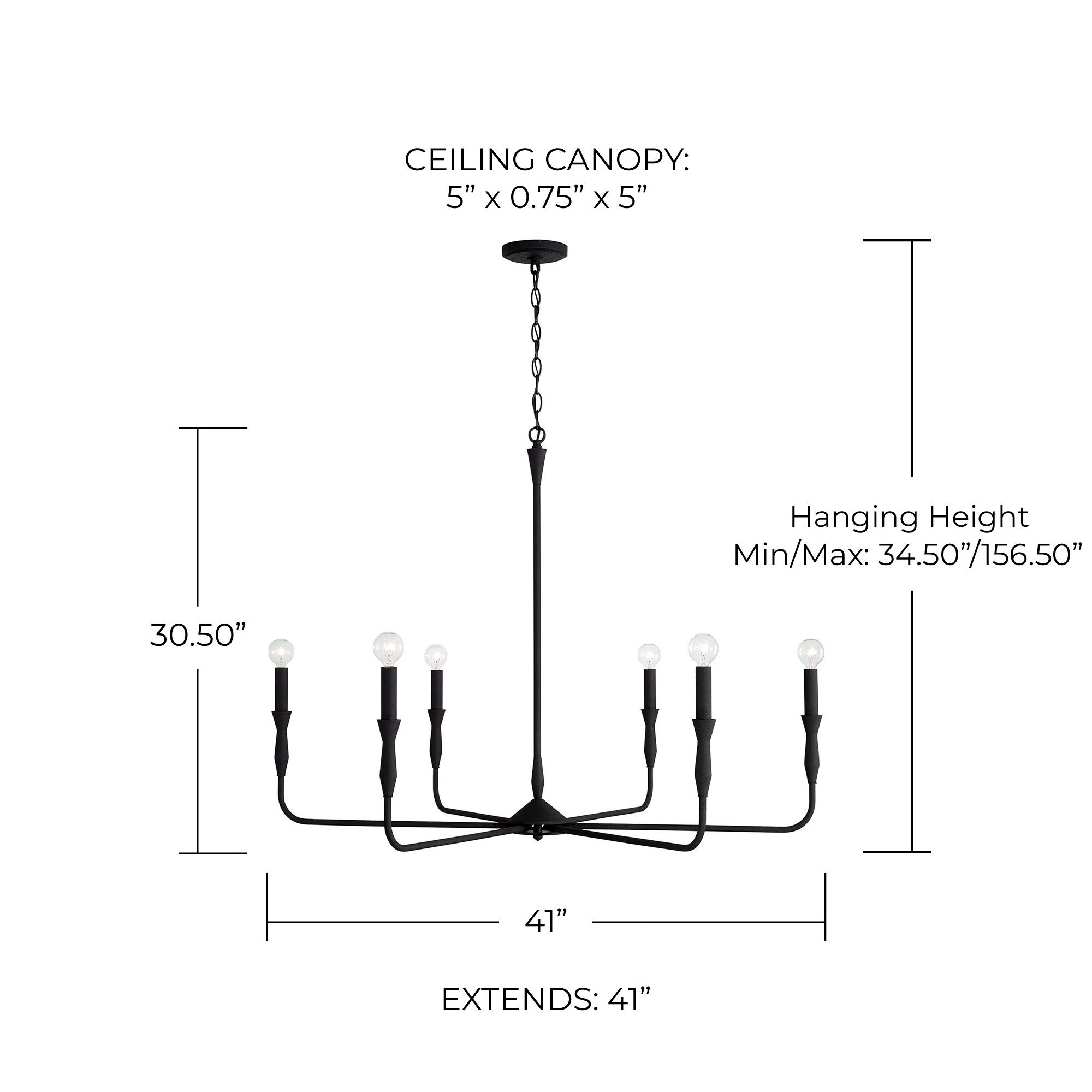 Image 5 Capital Paloma 41" Wide Textured Black 6-Light Chandelier more views