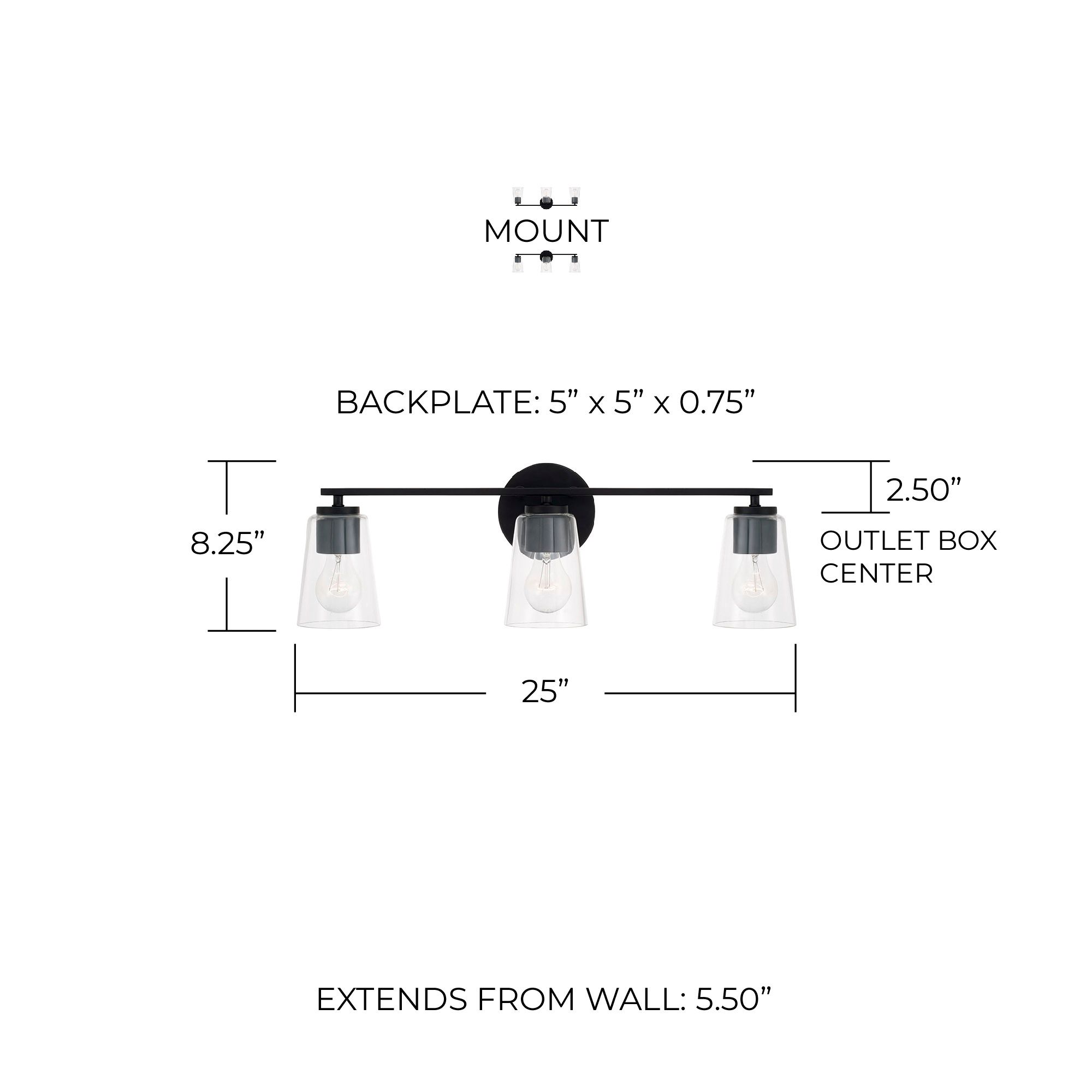 Image 6 Capital Portman 25" Wide Matte Black 3-Light Bath Light more views