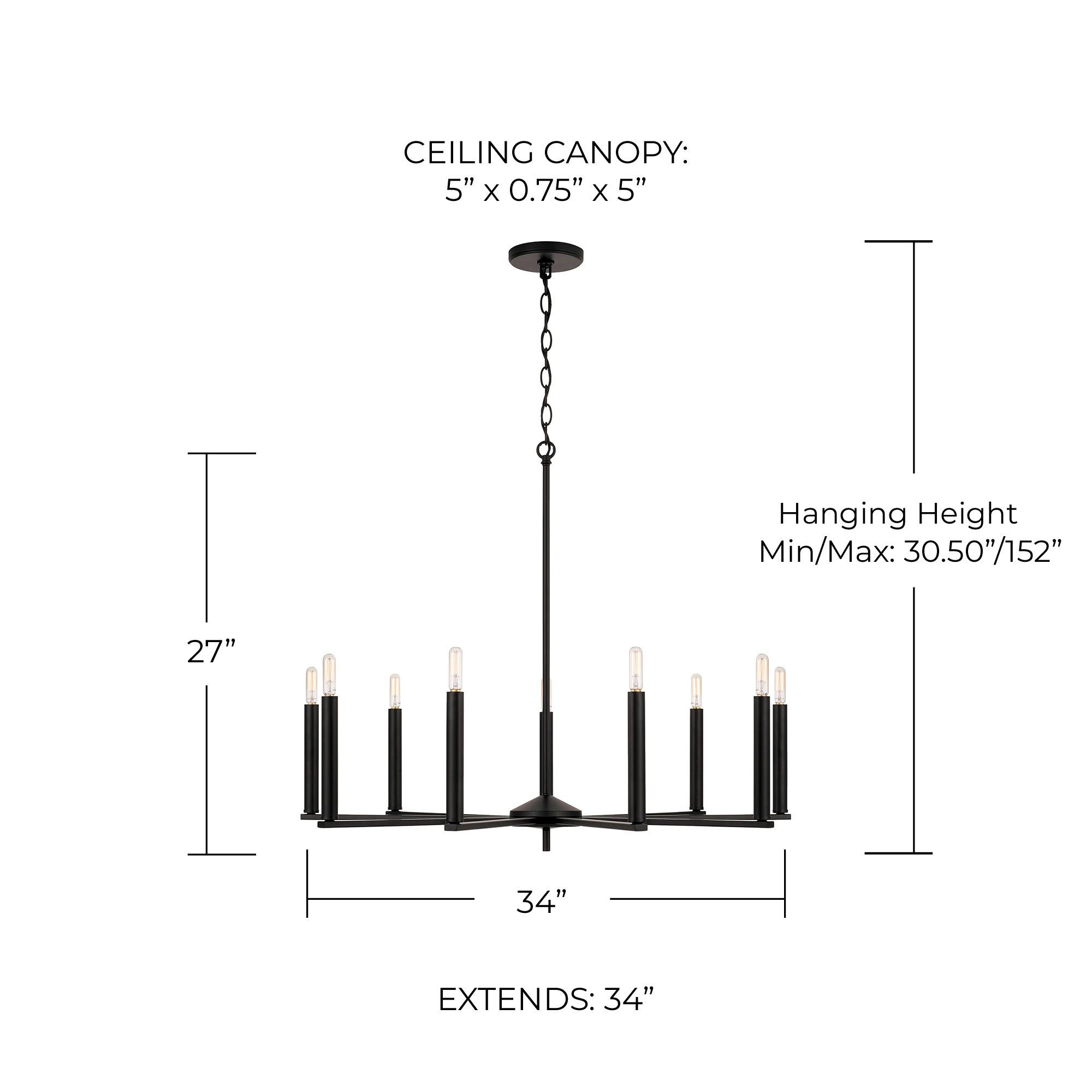 Capital Portman 34" Wide Matte Black 9-Light Chandelier