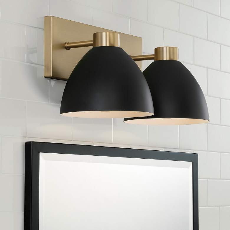 Image 1 Capital Ross 8"H Aged Brass and Black 2-Light Wall Sconce